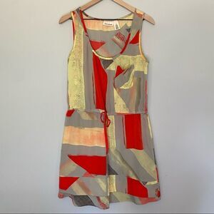 DKNY Medium Red Yellow Gray Abstract Geometric Tank Dress Spring Summer Sundress